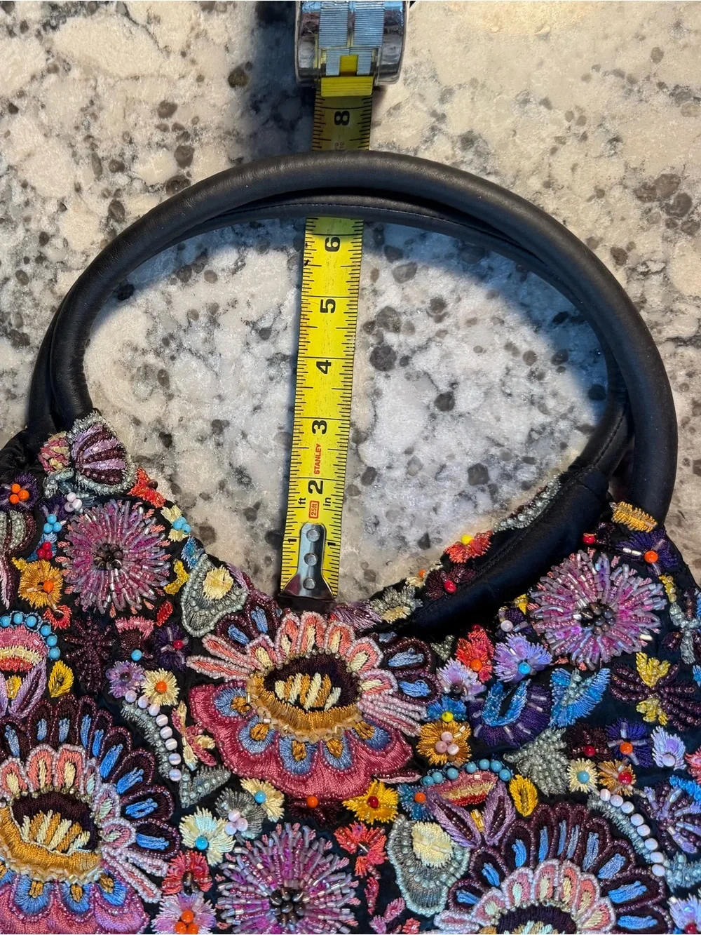 SANTI Black Embroidered Floral Hobo Bag with Multicolor Beading